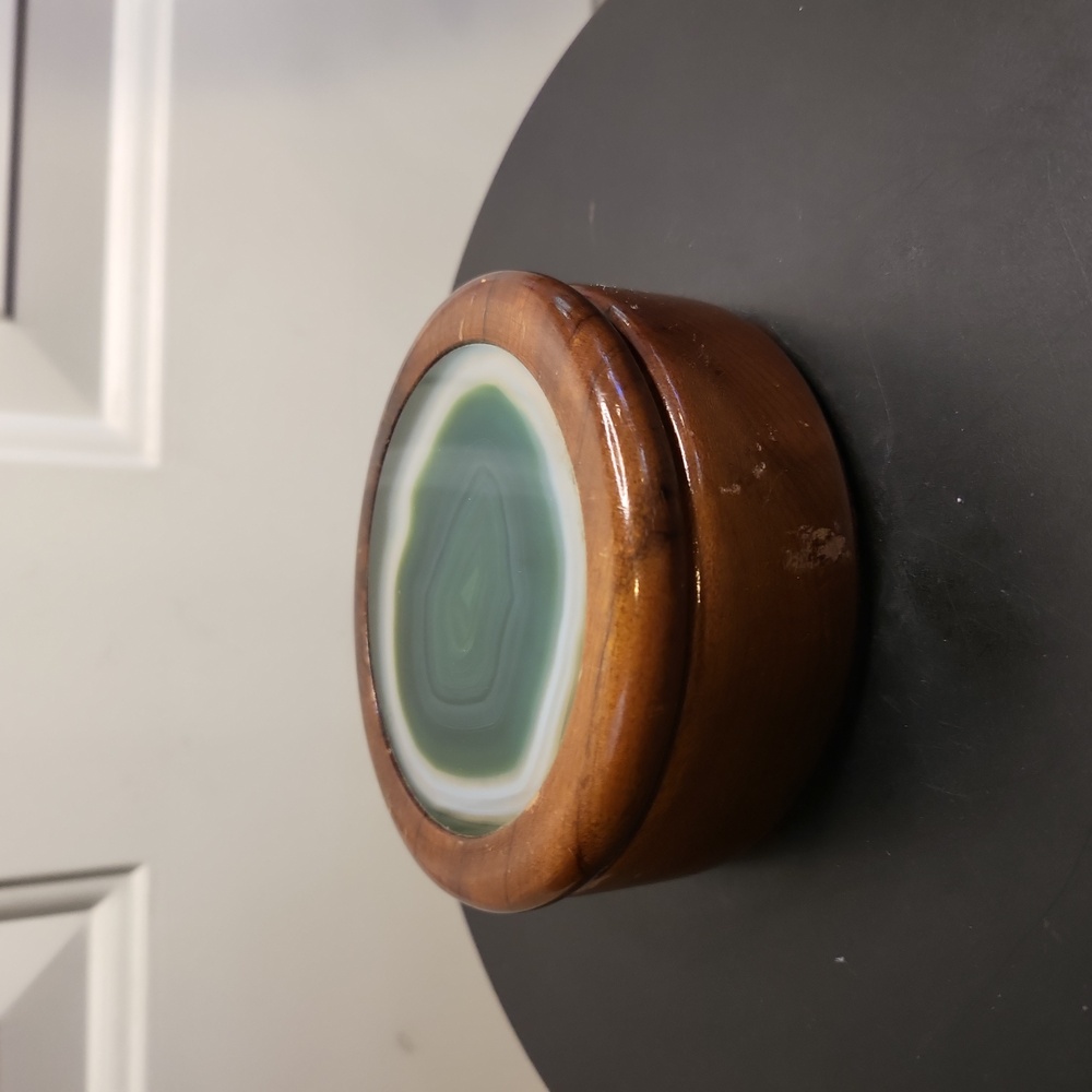 Vintage Wood and Green Agate Trinket Jewelry Box